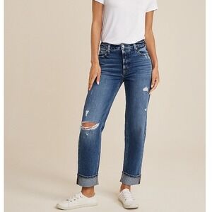 Goldie Blues Brooklyn Relaxed Straight Ankle High Rise Ripped Blue Denim Jean 16